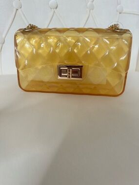 Yellow Jelly Quilted Bag Gold Chain Mini Flap